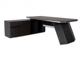 Ъглово бюро за компютър Rosewood HM2083L - 220/180/76 см, Ляв шкаф, Венге/Сиво