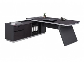Ъглово бюро за компютър Rosewood HM2084L - 220/180/76 см, Ляв шкаф, Венге/Сиво