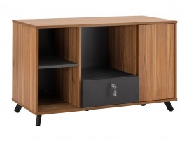 Офис шкаф с чекмедже и вратичка Supreme HM2375 - 120/40/68 см, Меден дъб/Сив