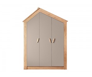 Детски трикрилен гардероб My House, 150/58/207 см - Сив/Дървесен