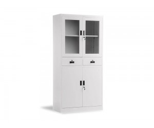 Метален офис шкаф с чекмеджета и вратички Carmen CR-1247 LZ - 90/40/185 см, Светлосив