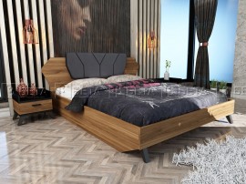 Спалня с нощни шкафчета Кафе - 160/200 см, Черно шагре/Дъб канзас
