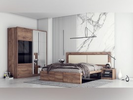 Спален комплект Дакота - 180/200, Дъб крафт табак/Черен гланц