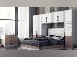 Спален комплект Калифорния 5 - 160/200 см, Бяло гланц/Антик/Бяло