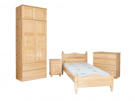 Спален комплект Лукс с резба - 82/200 см, Масив Чам, Натурален