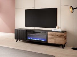 ТВ шкаф с ефект камина Random RTV-K 180 - 180/40/52 см, Дъб Вотан/Черен