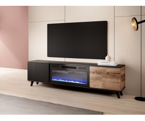ТВ шкаф с ефект камина Random RTV-K 180 - 180/40/52 см, Дъб Вотан/Черен