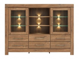 Шкаф витрина за хол Gent KOM2W6S Дъб Стърлинг 166/42/125 см 2 врати, Плавно затваряне, Лед Осветление