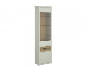 Висок шкаф витрина за хол Karin WIT WYS 1D1W1S - Кашмир/Дъб Евок, 56/37/211 см, Три стъклени рафта, Чекмедже