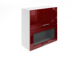 Горен кухненски шкаф с витрина Лукс Гланц М24 - 70 см, MDF Бордо гланц