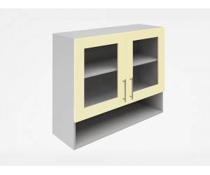 Горен кухненски шкаф с витрини и ниша Лукс мат М23 - 90 см, MDF Супер мат крем