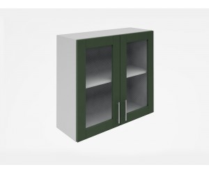 Горен кухненски шкаф с витрини Лукс мат М21 - 80 см, MDF Супер мат маслина