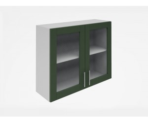 Горен кухненски шкаф с витрини Лукс мат М21 - 90 см, MDF Супер мат маслина