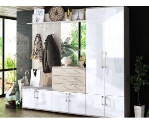 Портманто с пейка Step - 210/40/200 см, МДФ Бял гланц/Дъб кастело грейж