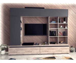 ТВ секция за хол Verdana - 260/32(45)/202 см, Диамантено сиво/Дъб кастело 