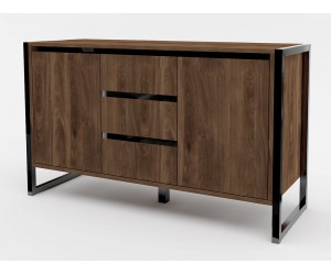 Скрин с 3 чекмеджета Modern M12 - Дъб кастело бренди/ МДФ Черен гланц
