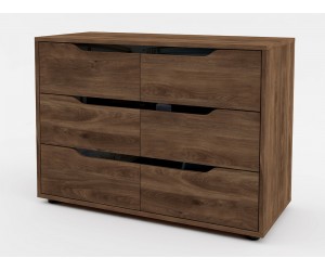 Скрин с 6 чекмеджета Modern M11 - Дъб кастело бренди/ МДФ Черен гланц