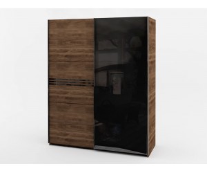 Гардероб с плъзгащи врати Modern M01 - Дъб кастело бренди/ МДФ Черен гланц