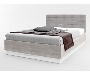 Спалня с тапицирана табла Modern M05 - 140/200 см, Дъб кастело грейж/ МДФ Бял гланц
