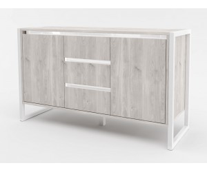 Скрин с 3 чекмеджета Modern M12 - Дъб кастело грейж/ МДФ Бял гланц