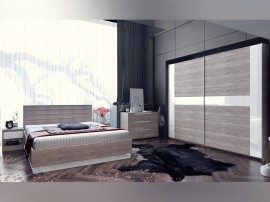 Спален комплект с матрак Modern 3 - 160/200 см, Дъб кастело грейж/ МДФ Бял гланц
