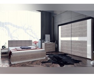 Спален комплект с матрак Modern 3 - 160/200 см, Дъб кастело грейж/ МДФ Бял гланц