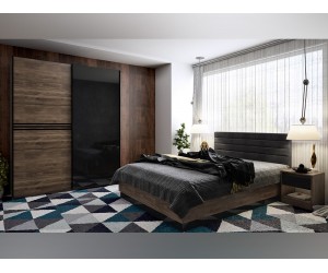 Спален комплект Modern - 160/200 см, Дъб кастело бренди/ МДФ Черен гланц