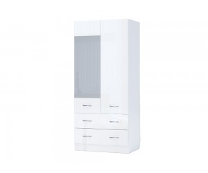 Двукрилен гардероб Аполо 10 - Бяло гланц, 80/52/181 см, Чекмеджета, Огледало, Плавно затваряне