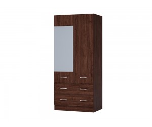 Двукрилен гардероб Аполо 10 - Венге амбър, 80/52/181 см, Чекмеджета, Огледало, Плавно затваряне
