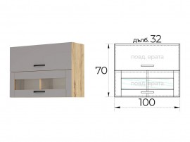 Шкаф витрина за кухня Лорен G42 МДФ Сив мат/Артизан 100 см