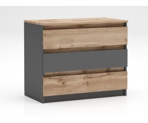 Скрин Лео 3 - Дъб вотан/Антрацит, 80/43/66 см, Три чекмеджета