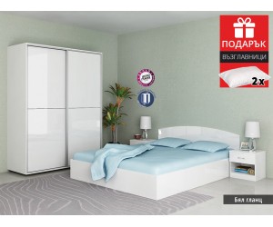 Спален комплект с матрак Аполо 4 - 160/200, Бяло гланц