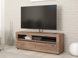 ТВ шкаф Алфа 90 - MDF Браун силвърджак/Графит, 130/40/50 см, Две чекмеджета, Ниша, Плавно затваряне