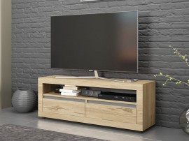 ТВ шкаф Алфа 90 - MDF Голд силвърджак/Графит, 130/40/50 см, Две чекмеджета, Ниша, Плавно затваряне
