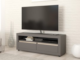ТВ шкаф Алфа 90 - MDF Графит/Голд силвърджак, 130/40/50 см, Две чекмеджета, Ниша, Плавно затваряне