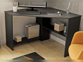 Ъглово бюро за компютър Рино 24W3LY03, 80/80/73 см - Черен оникс