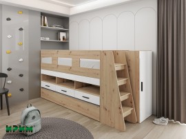 Детско двуетажно легло сандвич Сити 5052 - 90/200 см, Дъб Артисан/Бяло Гланц
