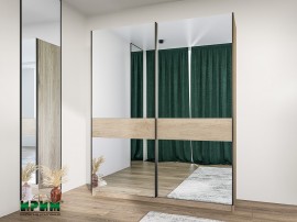Гардероб с плъзгащи врати Сити 1035 - Сонома арвен, 180/59/221 см, Две врати, Огледала, Плавно затваряне