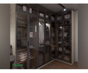 Ъглова система за дрешник Dress 42 - Мока, ЛЕД осветление, Стъклени врати
