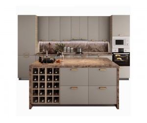 Кухня с остров Сити 9141 - 380 см, остров 180 см, плавно затваряне, МДФ Капучино мат/Мока