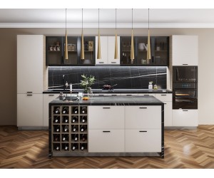 Кухня с остров Сити 9144 - 420 см, остров 188 см, с цели термоплотове, Сатен/Мока