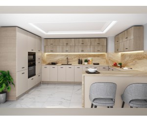 Кухня с полуостров Сити 9145 - 180+320 см, 218*177 см, Сатен/Сонома арвен/Мока