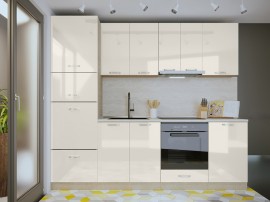Права кухня Сити 9177 - 250 см, с цял термоплот, плавно затваряне, МДФ Крийм гланц/Мока