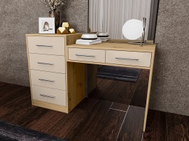 Скрин тоалетка Сити 3079 - MDF Кашмир гланц/Дъб артисан, 130/48/86 см, 6 бр. чекмеджета