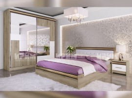 Спален комплект Сити 7036 - 160/200 см, Сонома арвен / Бяло гладко