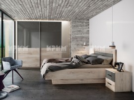 Спален комплект Сити 7045 160/200 см - Сиво гланц/Сонома арвен