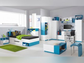 Цялостно детско обзавеждане Моби B, 90/200, Бяло лукс/Тюркоаз