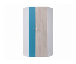 Детски ъглов двукрилен гардероб Планет Pl2- Бял лукс/Дъб/Морско синьо
